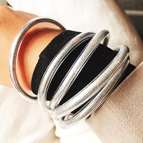 Mjartoria Glitter Jelly Bangles Bracelets Set Glitter Filled Jelly Silicone Bracelets For Women Girls (Silver) #TOP6