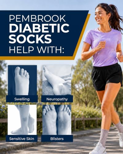 Image of Pembrook Bamboo Viscose Diabetic Socks for Women & Men - 6 Pairs Ankle Socks for Swollen Feet | Neuropathy Socks