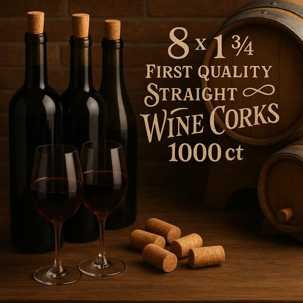 First Quality 8 x 1 3/4 First Quality Straight Wine Corks 1000 ct