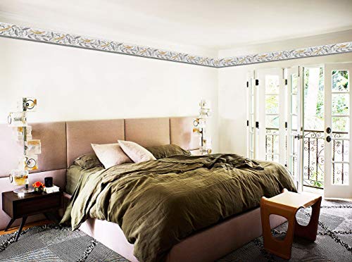 Dundee Deco Ddazbd9018 Peel And Stick Wallpaper Border - Kids Mustard Yellow Birds On Vine Wall Border Retro Design, 15 Ft X 7 In (4.57M X 17.78Cm), Self Adhesive #TOP4