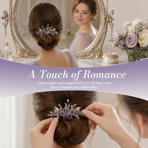Peine floral para cabello de mujer púrpura con cristales miniatura 3