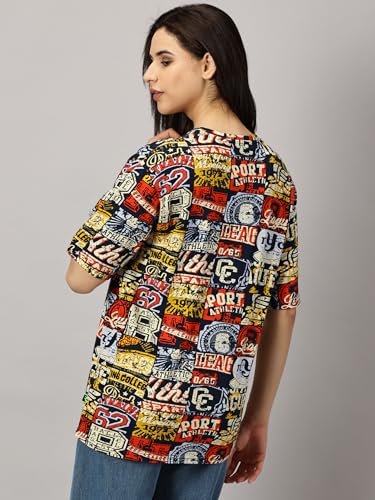 Image of RodZen Oversized Loose Fit Half Sleeves Cotton Round Neck Printed T-Shirt for Womens /Girls