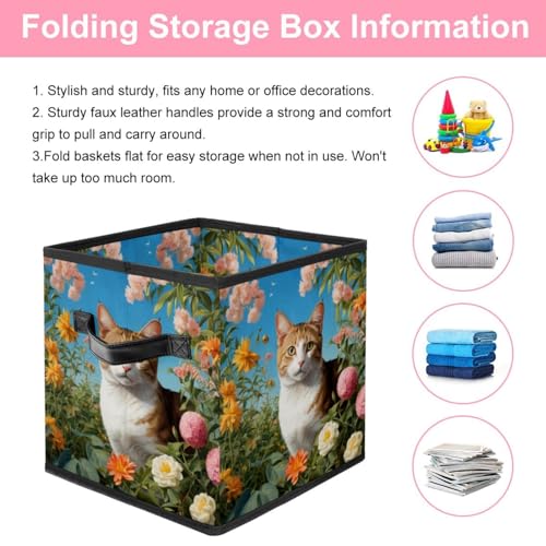 Grand bac de rangement pour la maison chat et fleur mignon - 4