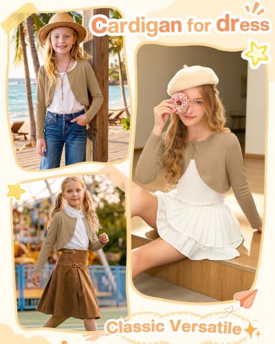 Image of Girls Uniform Cardigan | Cropped Bolero Shrug with Long Sleeves, Button Front Knit Sweater, Soft Preppy School Cardigan for Cute Daily Wear