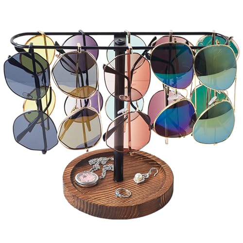 BDBDYEAY Sunglass Organizer, Multiple Glasses Holder Stand for Men and Women, Wood Eyeglass Holder Rack, Metal Sunglasses Organizer Storage for dresser, desk, bedroom, nightstand