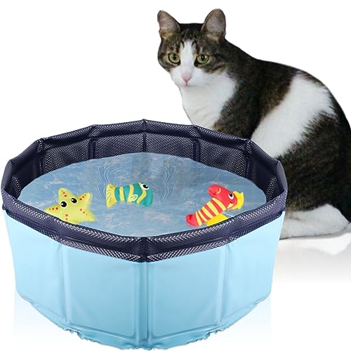 Faltbarer Katzen-Pool mit 3 Spielzeug Tierchen für Katzen 30 x 10 cm Katzenpool