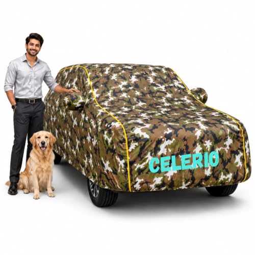 Image of Waterproof Car Cover for Celerio | Soft Cotton Lining Heavy Duty Triple Stitched Heat Resistant Outdoor Cover Comes with Mirror and Antenna Pocket Full Bottom Elastic (Zig Zag Jungle)