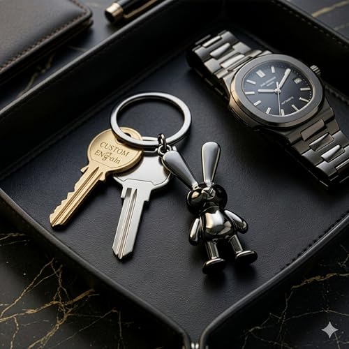 Image of Storite Bunny Keychain for Women & Girls, Cute Rabbit Bag Charm with Heart Pendant, Braided Strap & Bell, Fashion Key Ring for Handbags, Backpacks & Car Keys