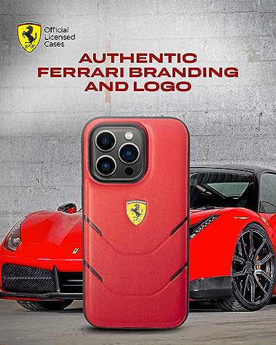 Image of CG MOBILE Ferrari iPhone 14 Pro Max Case [Official Licensed] Contrasted Lines Hot Stamped On A PU Leather Cases Protective Case /Cover Designed for iPhone 14 Pro Max (6.7-Inch) 2022 - Red