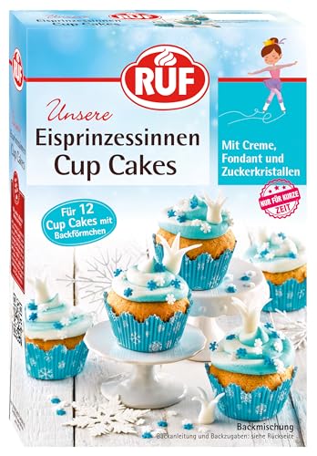 RUF Cupcakes für Eis-Prinzessinnen und Prinzen mit Torten-Creme in eisblau und schneeweiß Zucker-Eiskristallen und Fondant für Zuckerkronen inkl. 12 Backförmchen 1 x 391g