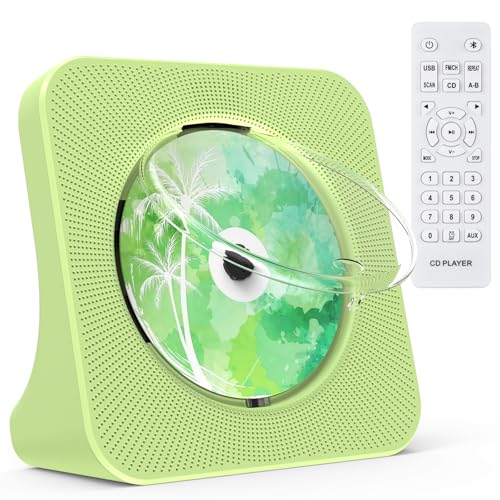 KOVCDVI Reproductor de CD de sobremesa Reproductor CD con Altavoces Reproductores CD Bluetooth con Mando a Distancia Cubierta de Polvo Pantalla Radio Temporizador Puerto de Auriculares USB AUX Verde