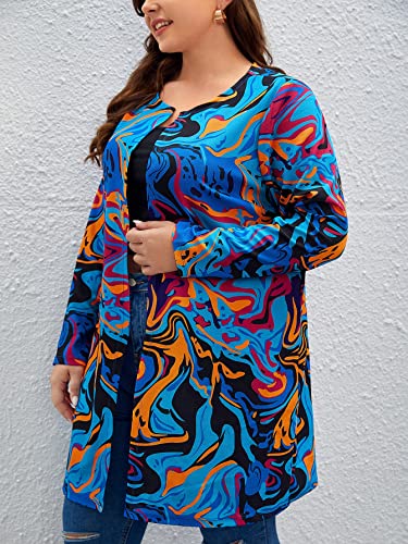 WDIRARA Women's Plus Size Houndstooth Open Front Puff Sleeve Elegant Office Jacket Coat4