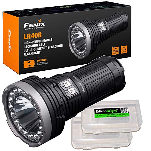 Fenix LR40R LED-Taschenlampe, 1.2000 Lumen, 845 Yards Beam CREE LED, USB, wiederaufladbar, mit 2 x EdisonBright Akku-Tragetaschen, Bundle