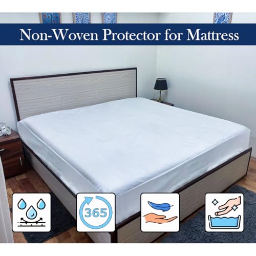 Image of Premium 100 Percent Waterproof Mattress Protector with Elastic Non-Woven | Hypoallergenic Mattress Cover Fitted Bed Protector for Queen Size Bed 60x80 Inch Fit On 10 Inch 5X6.7 Feet, White