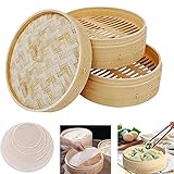 QZH Bambus-Dampfgarer, 15 cm, Bambus-Dampfgarer, Fisch, Reis, Gemüse, Snackkorb, Küchenutensilien, Käfig- und Käfigabdeckung, Kochen, Kochgeschirr, Kochen, Dim Sum, Dampfgarer (Holzfarbe, 15 cm)