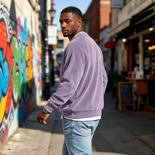 Mens Corduroy Shirt Long Sleeve Layered Top V Neck Tshirts - image 3