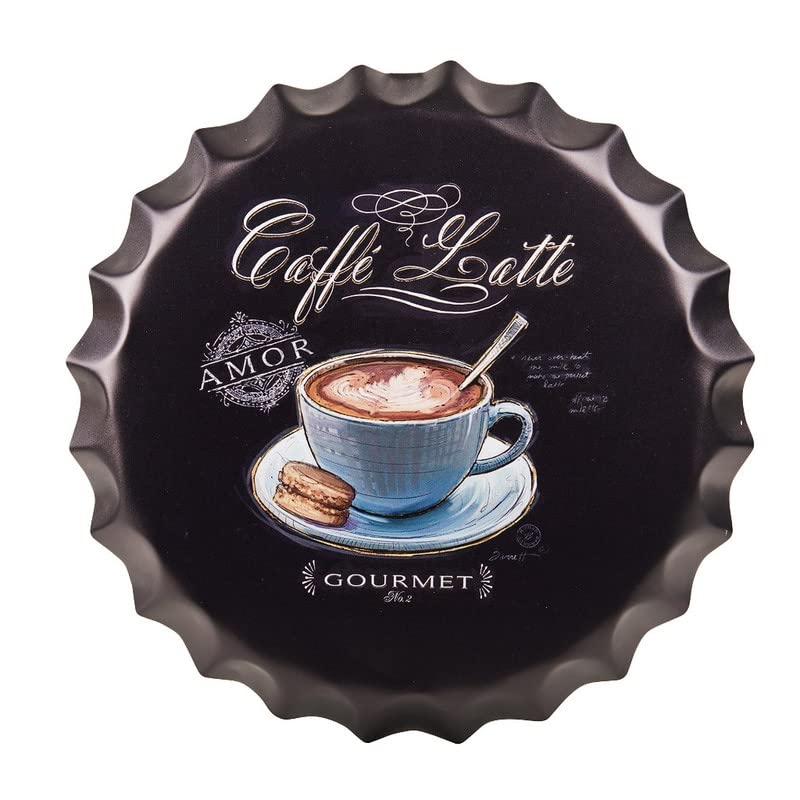 EAZYWAGON Decorative Metal Bottle Caps Wall Sign Plates - 14X14 Inches – Caffe latte Metal Sign Wall Hanging Bottle Cap for Home, Farmhouse, Bar & Cafe Decoration | Vintage & Retro Look Wall Plaques