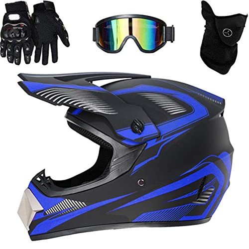 HUSHUI Casco de Motocross,Casco de Motocicleta MTB de Cara Completa, Bicicleta de Tierra eléctrica, Motocicleta/Casco de Bicicleta de montaña con Gafas, Guantes, Protector Facial para Adultos