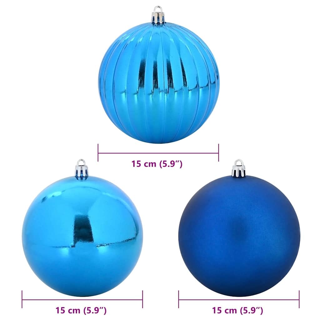 Weihnachtskugel Set XL 9 pcs Blau Kunststoff, Weihnachtsbaumschmuck mit glänzenden und matten Kugeln, Ornamenten und Anhängern für Christbaum, Advent, Winterdeko, Innen und Außen