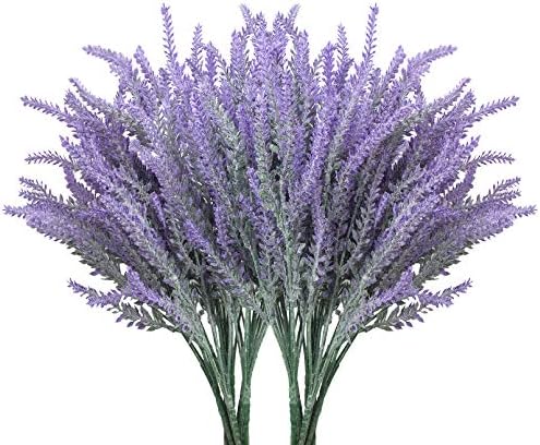 Leyaron 10 Bundles Fake Flowers Artificial Lavender Faux Plastic Plants for Home Decor Wedding Kitchen Garden Patio Porch Window Box Office Table Centerpieces Indoor Outdoor Decorations, Purple
