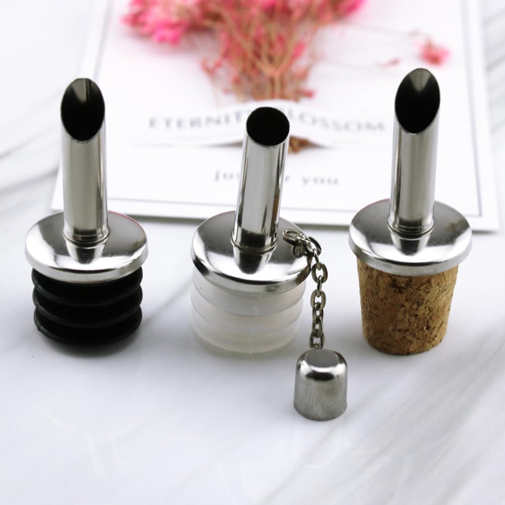 Stainless Steel Bottle Pourers, 5Pcs Auto Flip Olive Oil Spout, Cork Design Wine Bottle Stoppers, for Pours Liquid, Olive Oil, Wine, Vinegar, Bottles