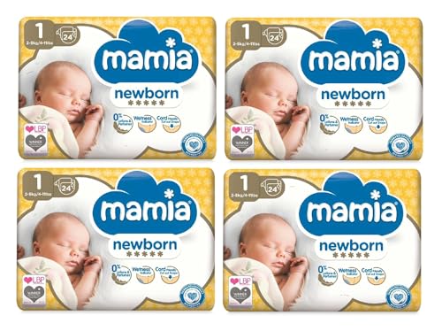 Baby Newborn Nappies Premium, Size 1, 2-5kg/4-11lbs, 4 x 24 (96 Nappies)