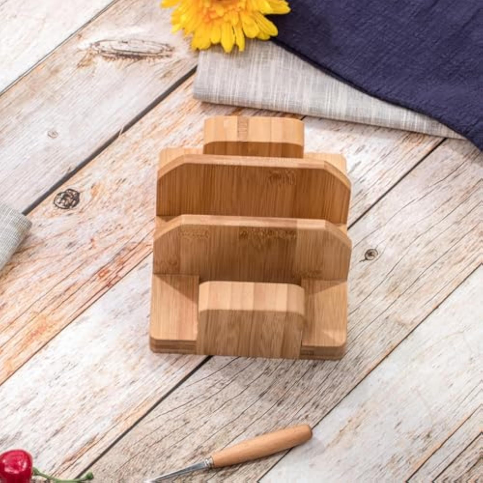 Bamboo Cutting Board Storage Rack for Pot Lids