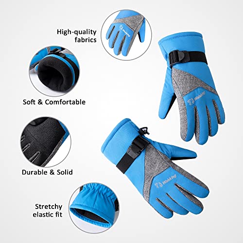 Walsking Kids Winter Gloves, Snow Waterproof Ski Cold Weather Insulated Outdoor Snowboard Thinsulate Gloves For Boys Girls Youth(Blue,Large(Fits:12~14Years Old)) #TOP4
