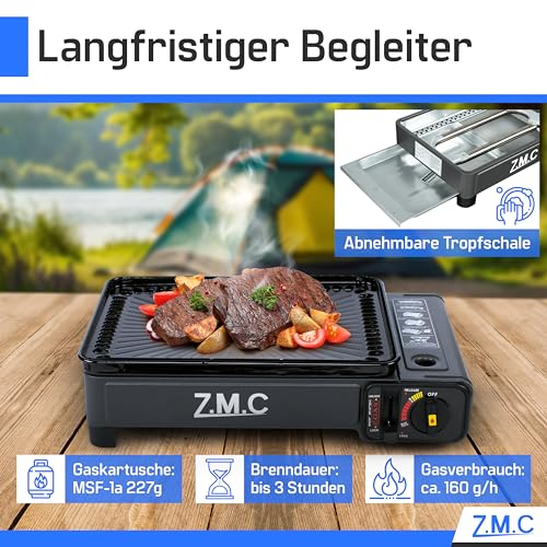 Réchaud de camping portable 2 en 1 Z.M.C avec barbecue à gaz et 12 cartouches - 4