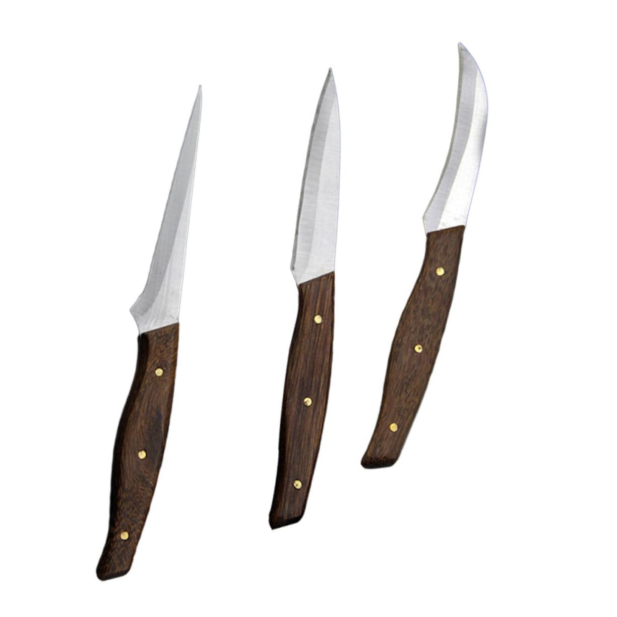 Unomor Set of 3 Professional Food Knives Chef Set Stainless Steel Wood Fruit Vegetable Tools