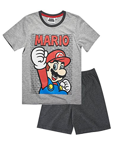 Nintendo Super Mario Bros - Pijama de manga corta para niños, color gris