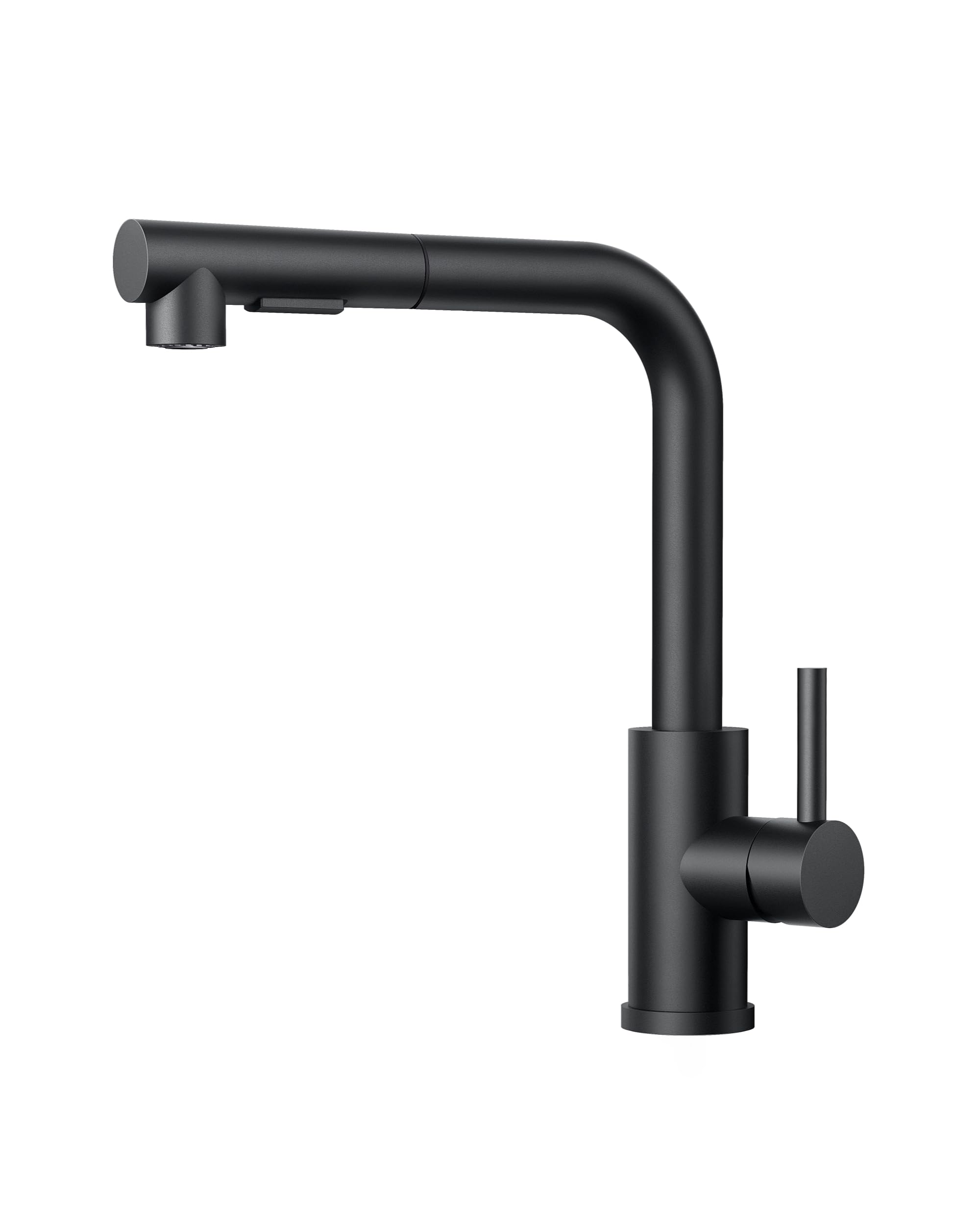 FORIOUS Wasserhahn Küche Schwarz, Küchenarmatur Ausziehbar mit Brause, Spültischarmatur Küche, L-förmiger Edelstahl Mischbatterie Armatur, Zwei Sprühfunktionen, 360° Schwenkbar