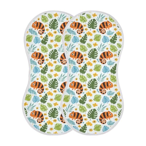 2 Pack Muslin Burp Cloths Chameleon Tropical Cotton Baby Burp Cloths Extra Absorbent and Soft Burping Cloth for Baby Boys Girls, Large 22