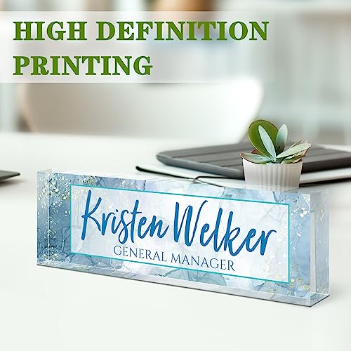 Image of Name Plate for Desk, Desk Name Plate Personalized, Office Decor for Women Men, Acrylic Desktop Accessories, Office Appreciation Gifts for Boss Social Workers Nurse Teacher Employee (Blue Marble)