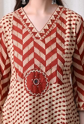 Image of MEERA FAB Women's Cotton Straight Kurta Set, Floral Print with Yoke, with Dupatta and Pants