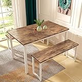 AWQM 3 Piece Dining Room Table Set, Kitchen Table Set with 2 Benches, Bench Style Dining Table...