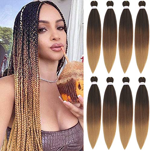 Ombre Pre Stretched Braiding Hair 22 Inch 8 Packs Crochet Braids Professional Prestretched Synthetic Fiber Braid hair Extension Soft Yaki Texture,Itch Free,Hot Water Setting (22 Inch, 1B/30/27)