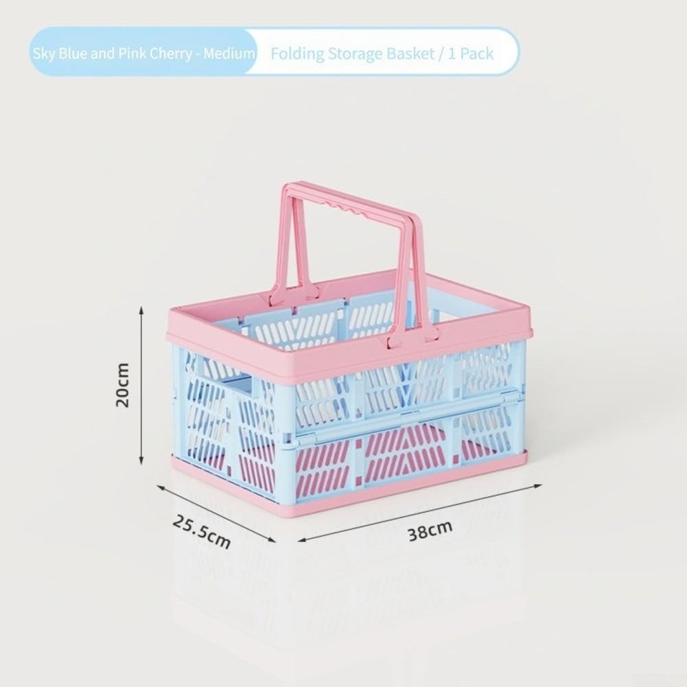 Cesta Plegable Picnic 20L Asas Resistentes(Medium-Blue Pink)