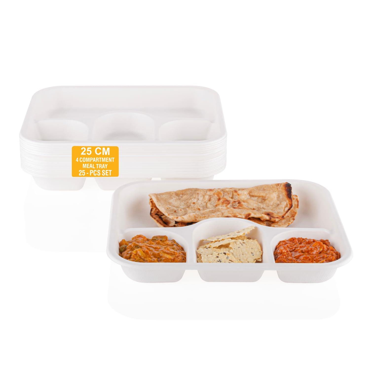 Clazkit 25 Pack, 4-Compartment Disposable Meal Tray | Compostable Bagasse Plates | Eco-Friendly Biodegradable Dinner Plates | Party, Wedding, Event Plates (B0D56LTX9L) Amazon Price History, Amazon Price Tracker
