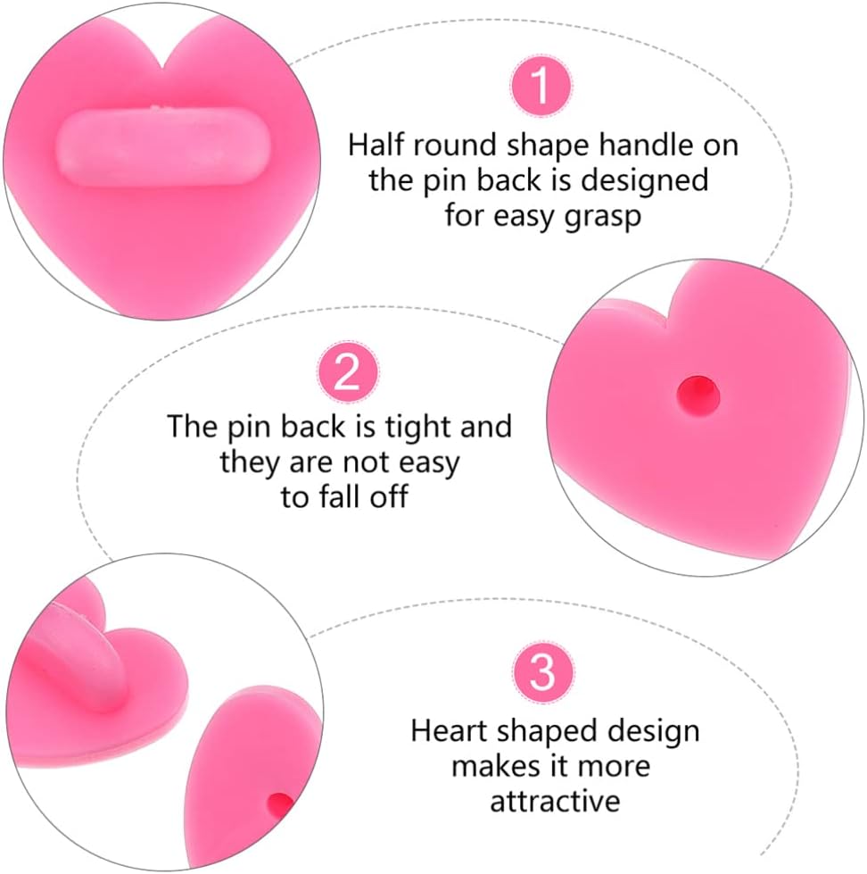 Rubber Brooch Clasps Pink 200pcs Pin Backs Heart Shaped