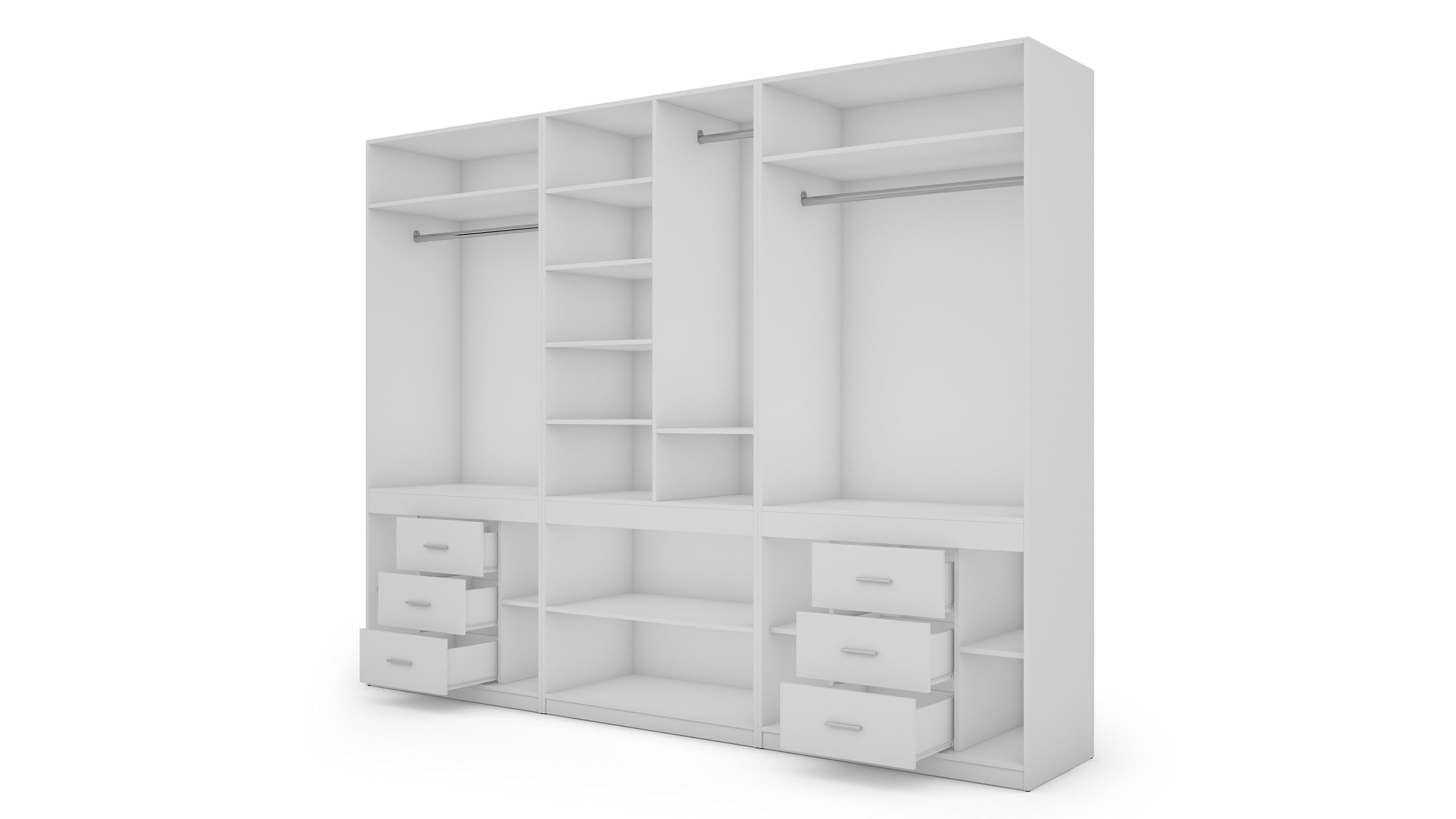 3-częściowa szafa modułowa - dwa lustra - szafa na ubrania - 310 x 240 x 59 - sypialnia - salon - szafa garderobiana - drążki na ubrania - przestronne szuflady, szafa - szlafrok -