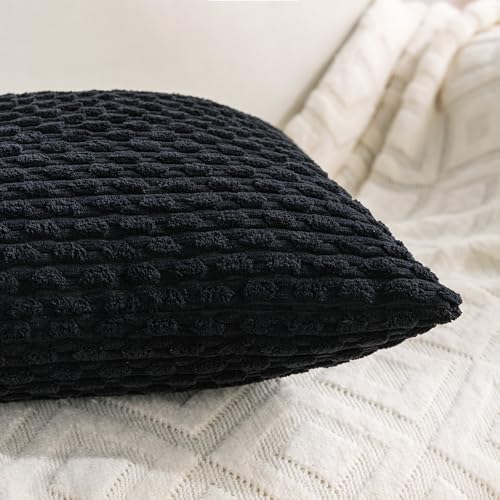 Set of 4 Black Decorative Throw Pillow Covers 24x24 Inch Corduroy Pillow Covers for Bed Couch Sofa Living Room Soft Square Cushion Cases