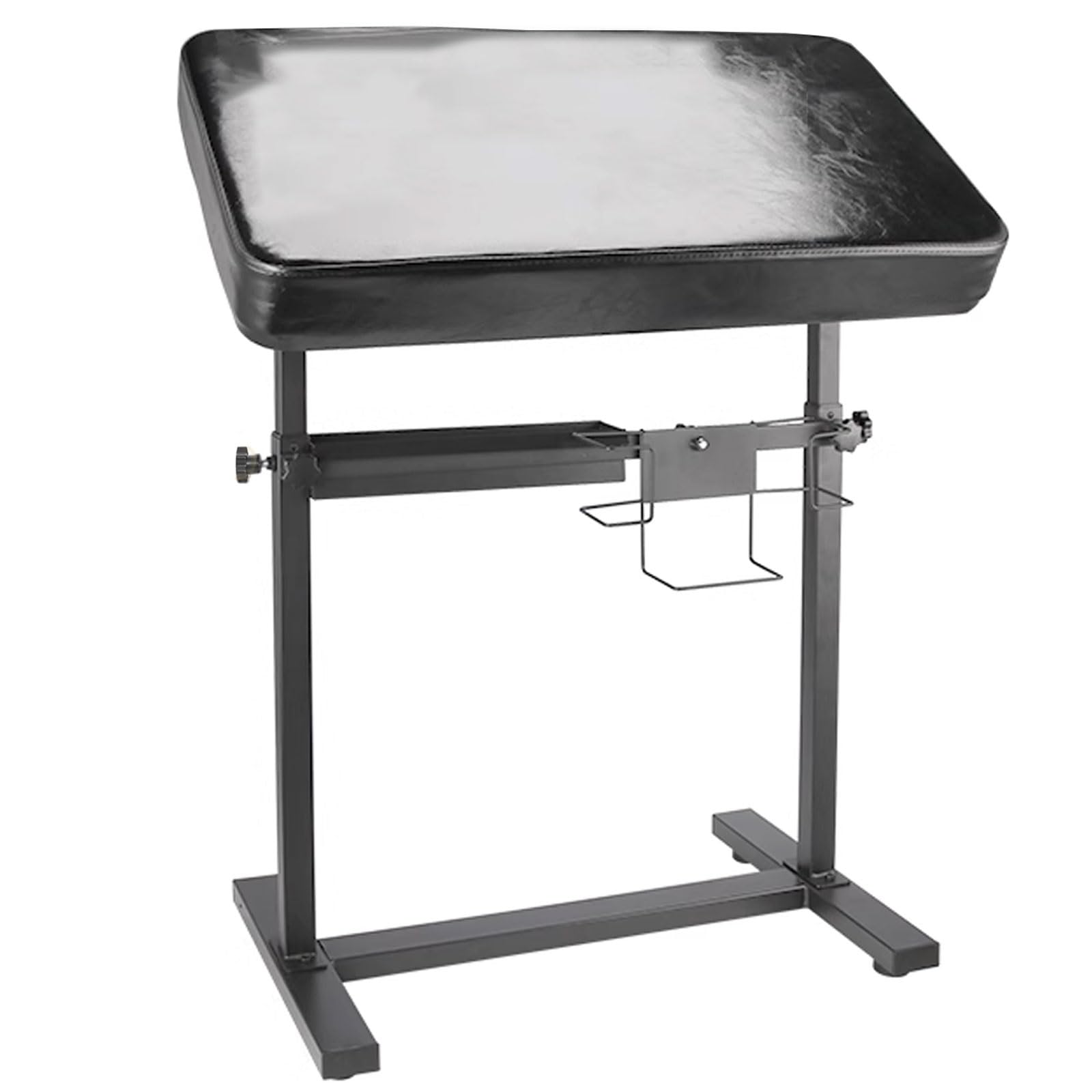 AoForce Tattoo Arm Rest Stand Sturdy Iron Frame Support Legrest Bracket H-base Adjustable Height Tilt Black Leather Pad with Tattoo Supplies Storage Board