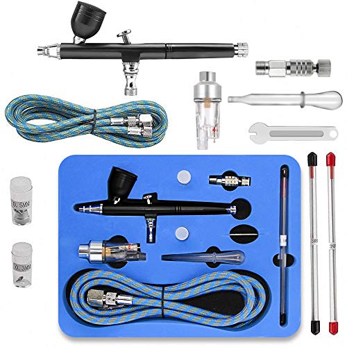 GANZTON Airbrush Set Double Action Airbrush Pistole Kit mit 0,2mm 0,3mm 0,5mm Düsen und Nadeln und Doppel Action Trigger für Nägel Tattoos Nailart Kuchen Makeup Modellbau und anderes Handwerk Schwarz