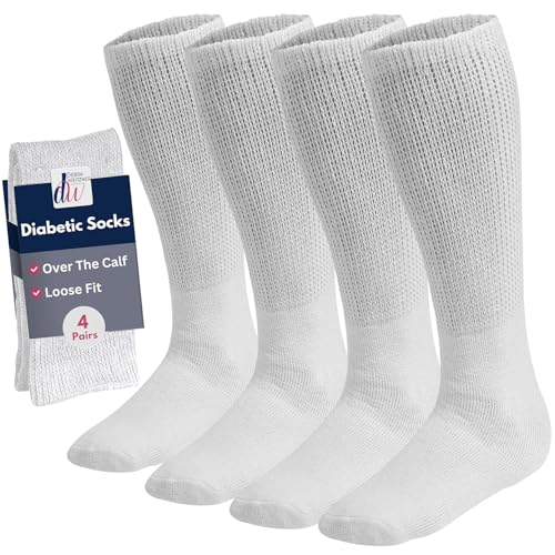 Debra Weitzner Diabetic Socks for Men and Women Over the Calf Knee High Cotton Socks Loose Fit 4 Pairs