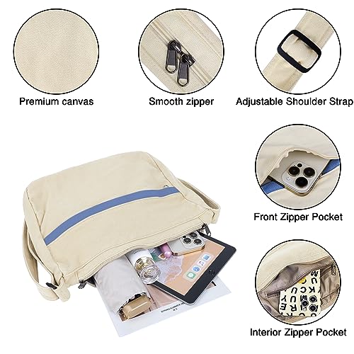 Image of Canvas Messenger Bag Large Hobo Crossbody Bag with Zipper Casual Shoulder Tote Handbag for Women and Men