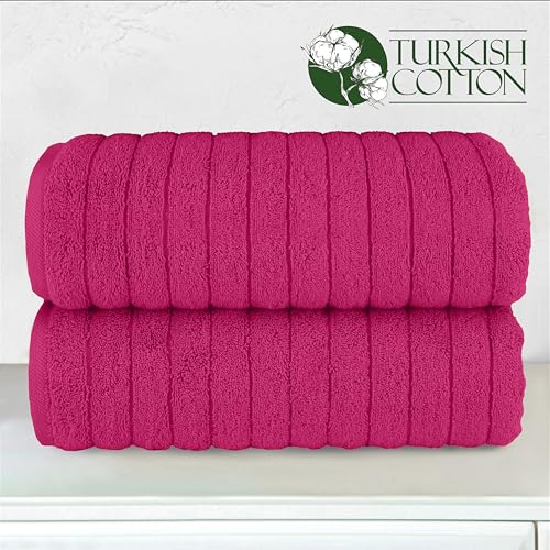 Image of Elegant Comfort 100% Turkish Cotton Corduroy Ribbed Luxury Soft 2 Pack Bath Towels 27 x 54 Inch - Ultra Plush, Absorbent, Quick Dry, Hotel Spa Quality Towels for Bathroom Essentials, Hot Pink