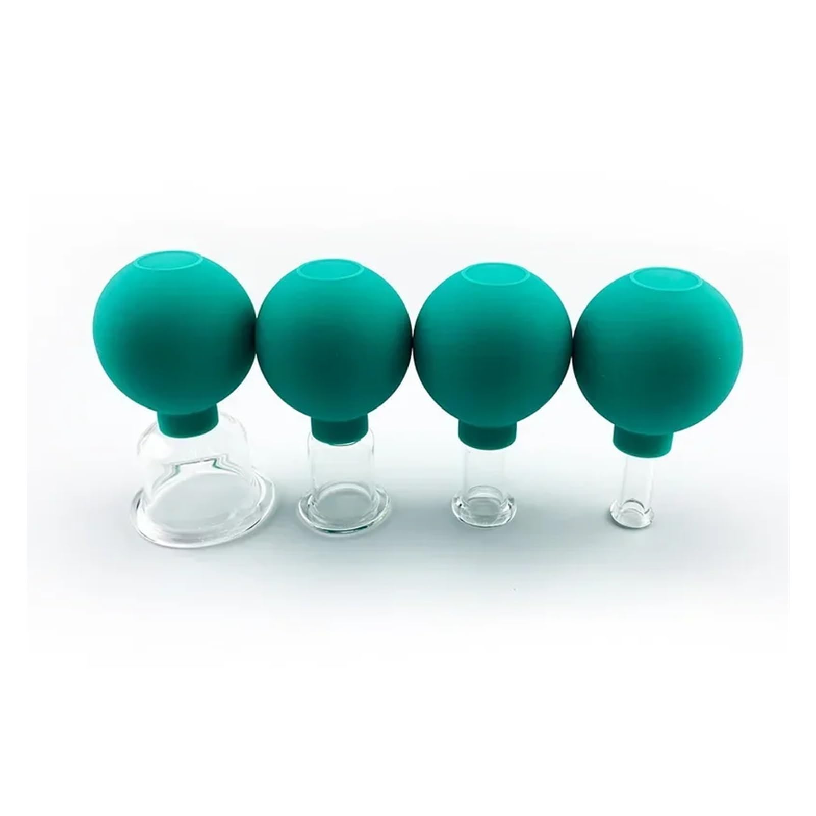 Coppette Per Massaggio Set di coppette sottovuoto da 4 pezzi | Terapia facciale con massaggiatore in vetro con testa in gomma(Green Without Box)