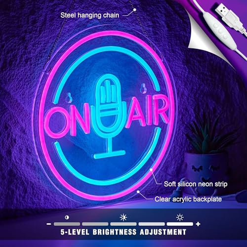 Image of On Air Neon Sign Live On Air LED Light for Streaming Gaming Recording Studio Decor Round On Air Light Up Signs for Influencers Streamers Gamers, USB Powered, 12.6 X 12.6 inchs