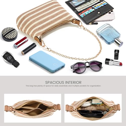 Image of CROJUYI Straw Shoulder Bag for Women Soft Small Woven Shoulder Purse Handbag,Beach Tote Straw Bag for Summer